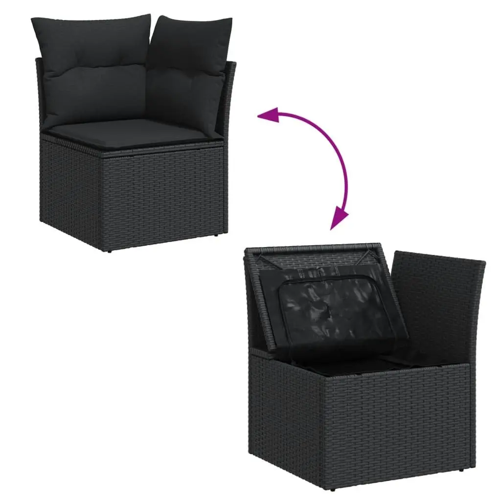 Garden Sofa Set Outdoor Furniture 4 Piece Modular Black Poly Rattan with Cushions