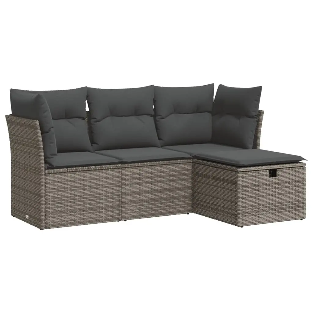 Garden Sofa Set 4 Piece Outdoor Furniture Grey Poly Rattan Modular Patio Lounge