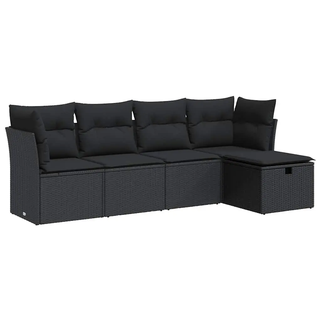 Garden Sofa Set 5 Piece Outdoor Furniture with Storage Cushions Black Poly