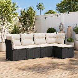 Elegant Black Poly Rattan 5 Piece Sofa Set
