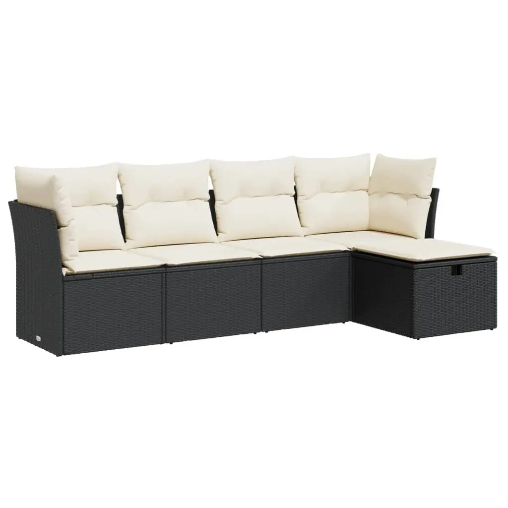 Black Poly Rattan 5 Piece Sofa Set