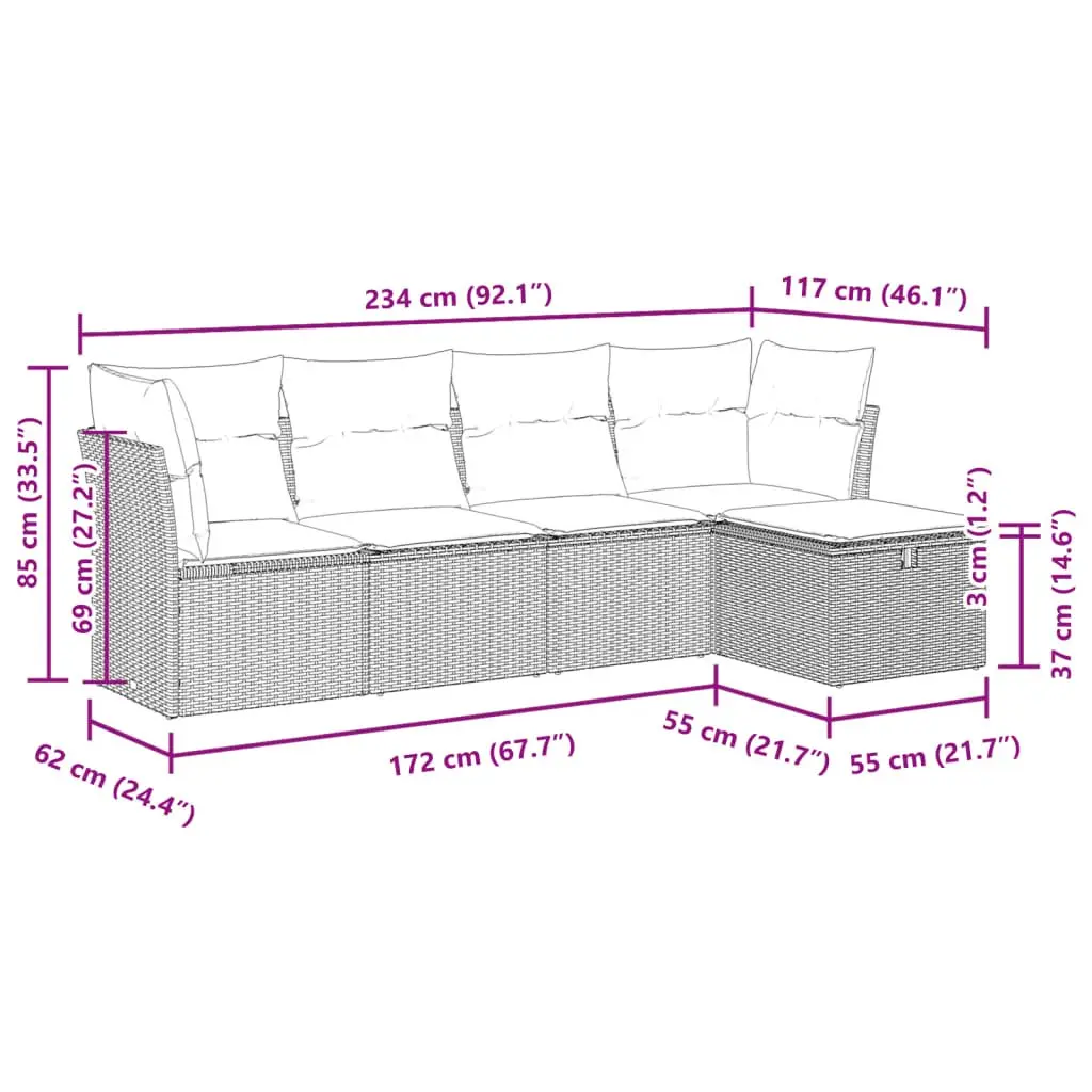 Black Poly Rattan 5 Piece Sofa Set