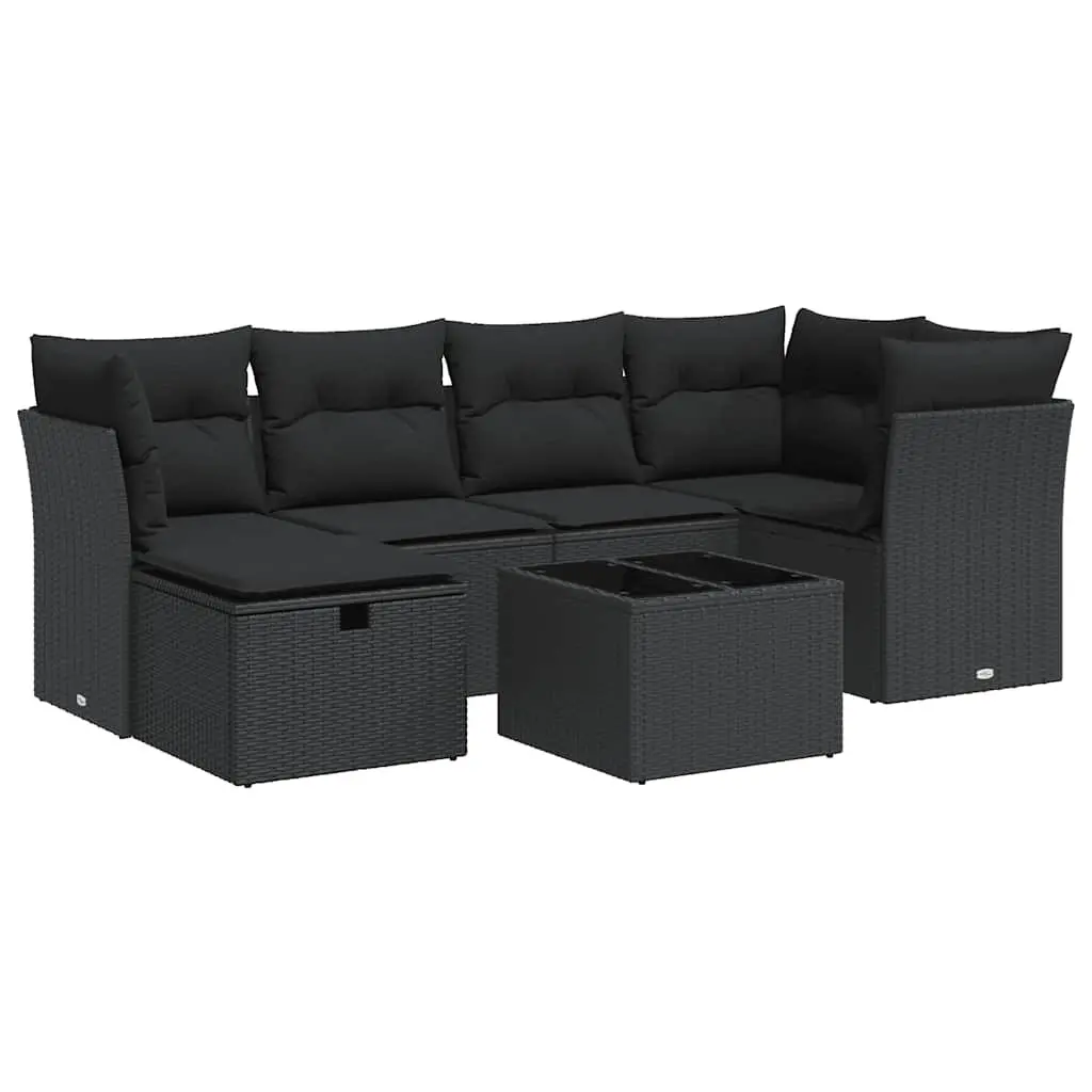 Garden Sofa Set 7 Piece Outdoor Furniture Patio Sectional Black Poly Rattan