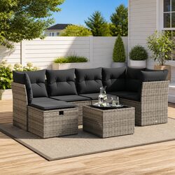 Comfortable 7 Piece Garden Sofa Set in Grey with Cushions