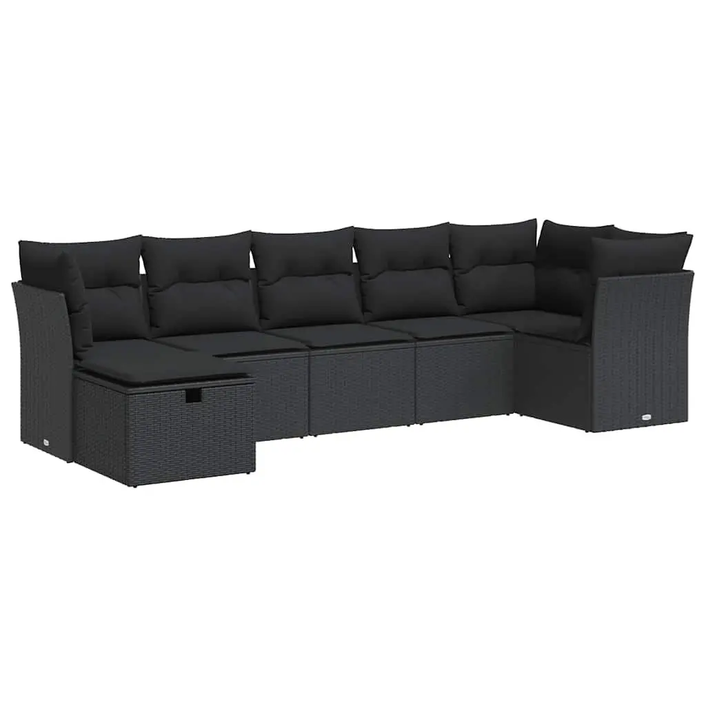 Garden Sofa Set Modular Outdoor Furniture 7 Piece Black Poly Rattan