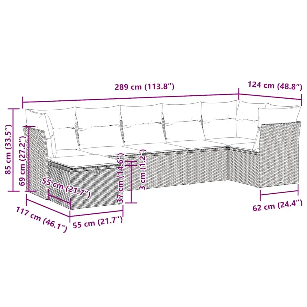 Garden Sofa Set Modular Outdoor Furniture 7 Piece Black Poly Rattan