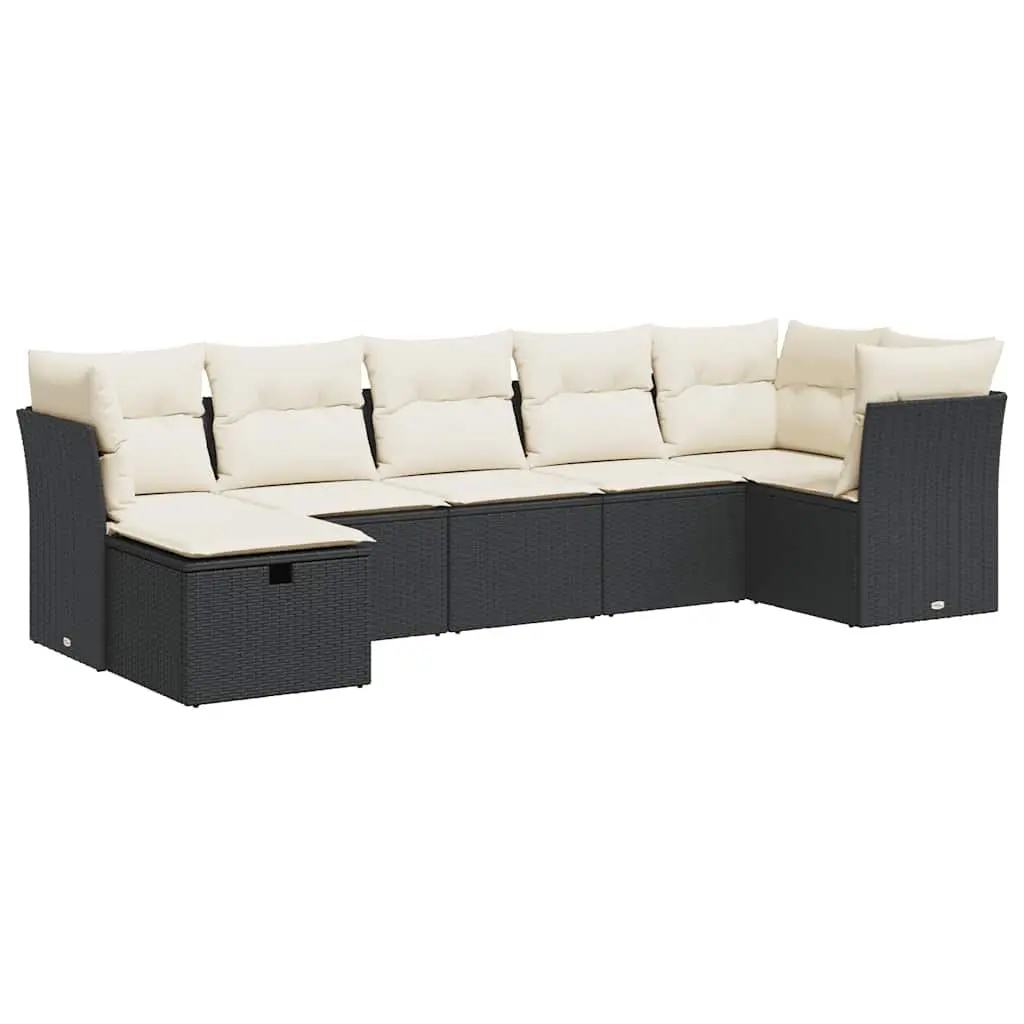7 Piece Black Poly Rattan Sofa Set