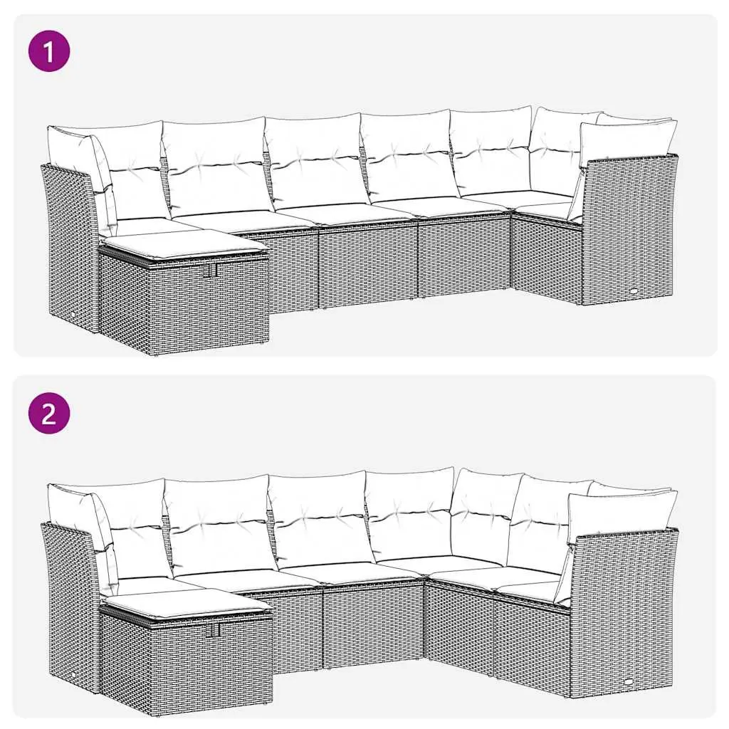 7 Piece Black Poly Rattan Sofa Set