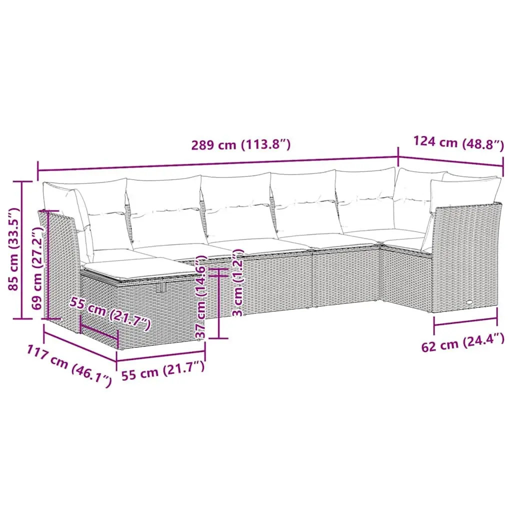 7 Piece Black Poly Rattan Sofa Set