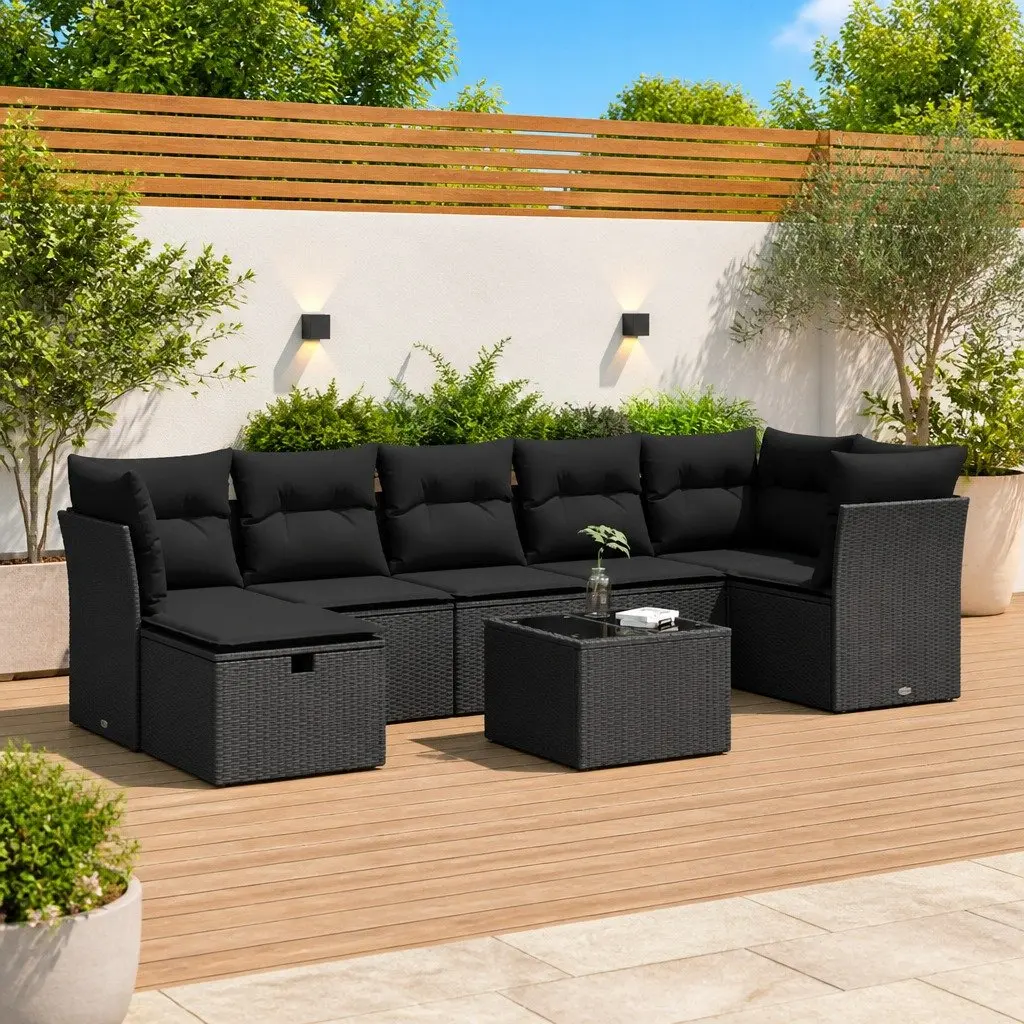Garden Sofa Set 8 Piece Modular Outdoor Furniture Black PE Rattan Patio Lounge
