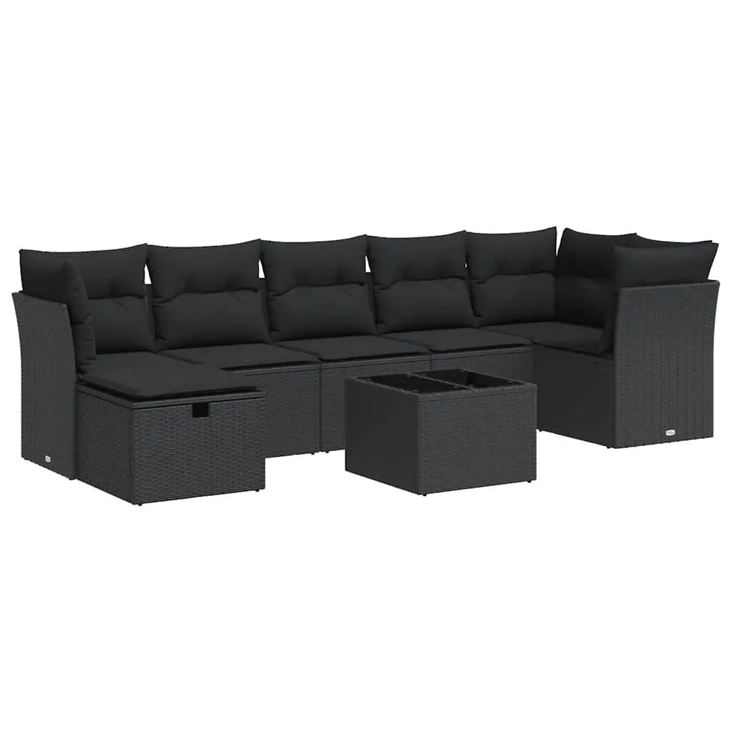 Garden Sofa Set 8 Piece Modular Outdoor Furniture Black PE Rattan Patio Lounge