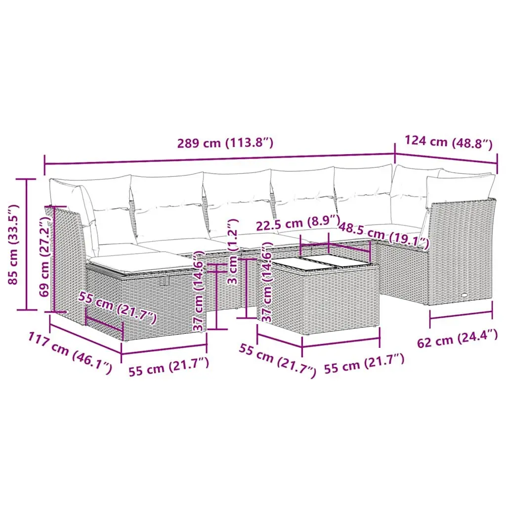 Garden Sofa Set 8 Piece Modular Outdoor Furniture Black PE Rattan Patio Lounge