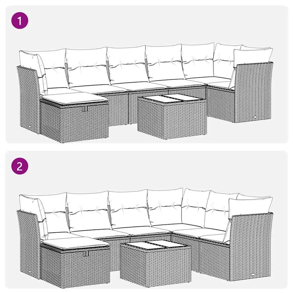 Garden Sofa Set 8 Piece Outdoor Furniture Black Poly Rattan Modular Patio