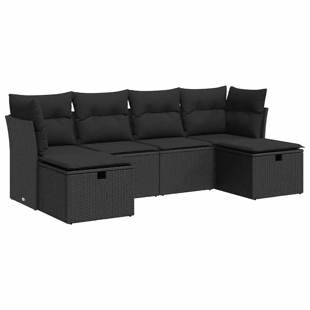 Outdoor Sofa Set 6 Piece Modular Garden Furniture Black Poly Rattan