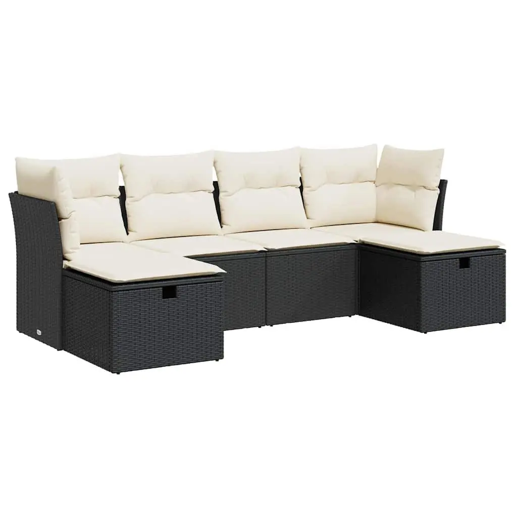 Garden Sofa Set 6 Piece Outdoor Furniture Black Poly Rattan Modular