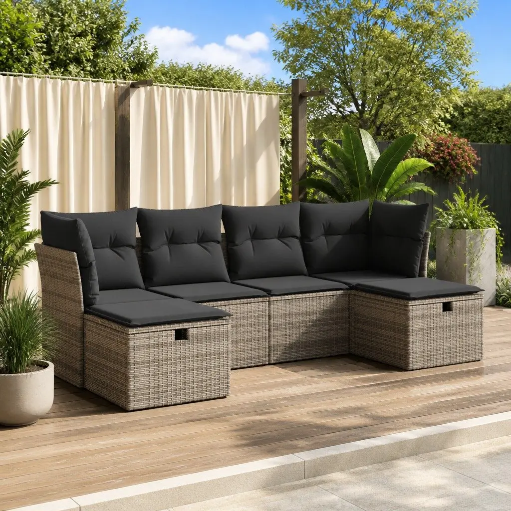 Garden Sofa Set 6 Piece Outdoor Furniture Modular Grey Poly Rattan Patio Lounge