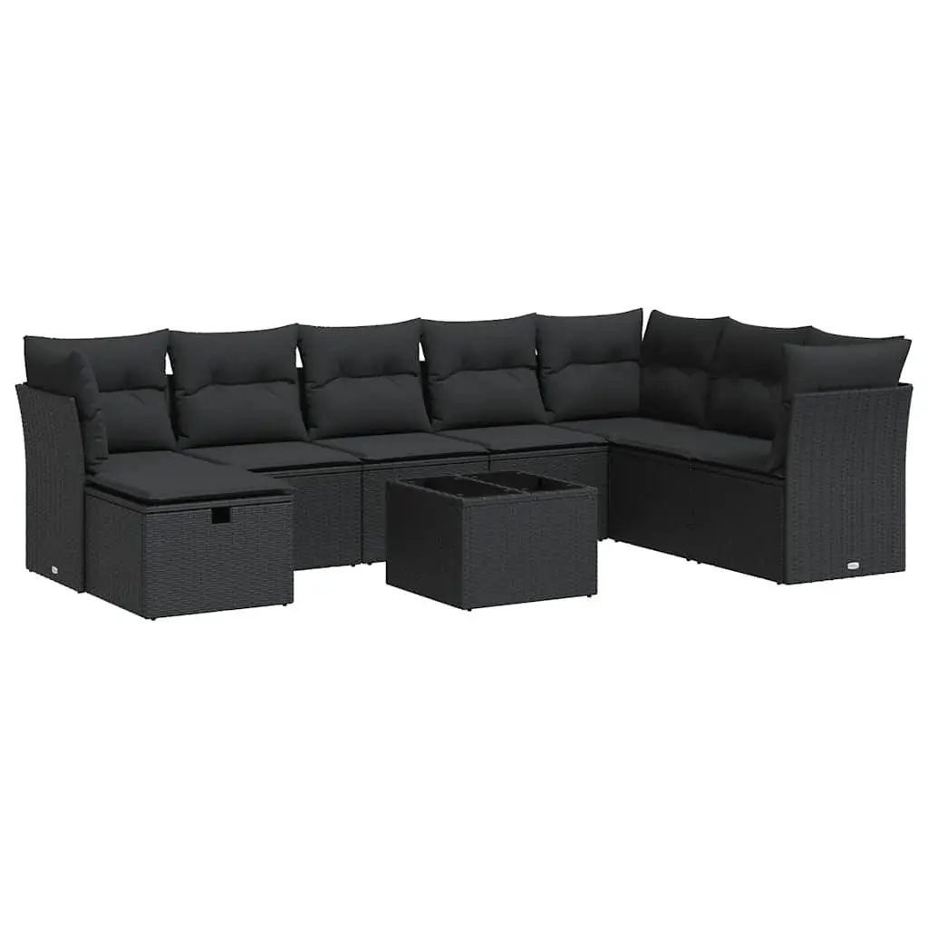 Garden Sofa Set 9 Piece Outdoor Furniture Modular Lounge Black Poly Rattan