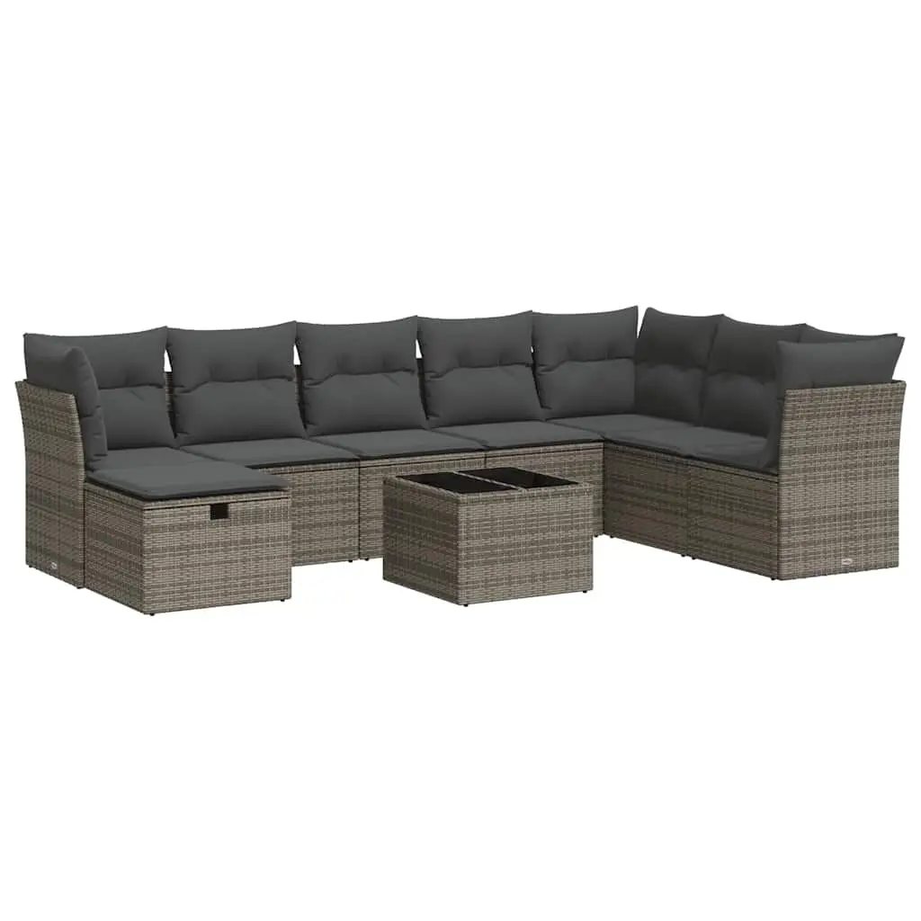 Garden Sofa Set 9 Piece Outdoor Furniture Grey Poly Rattan Modular with Storage