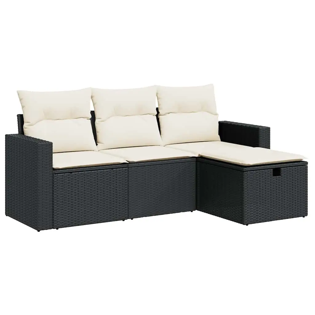 Garden Sofa Set Modular Outdoor Furniture 4 Piece Black PE Rattan