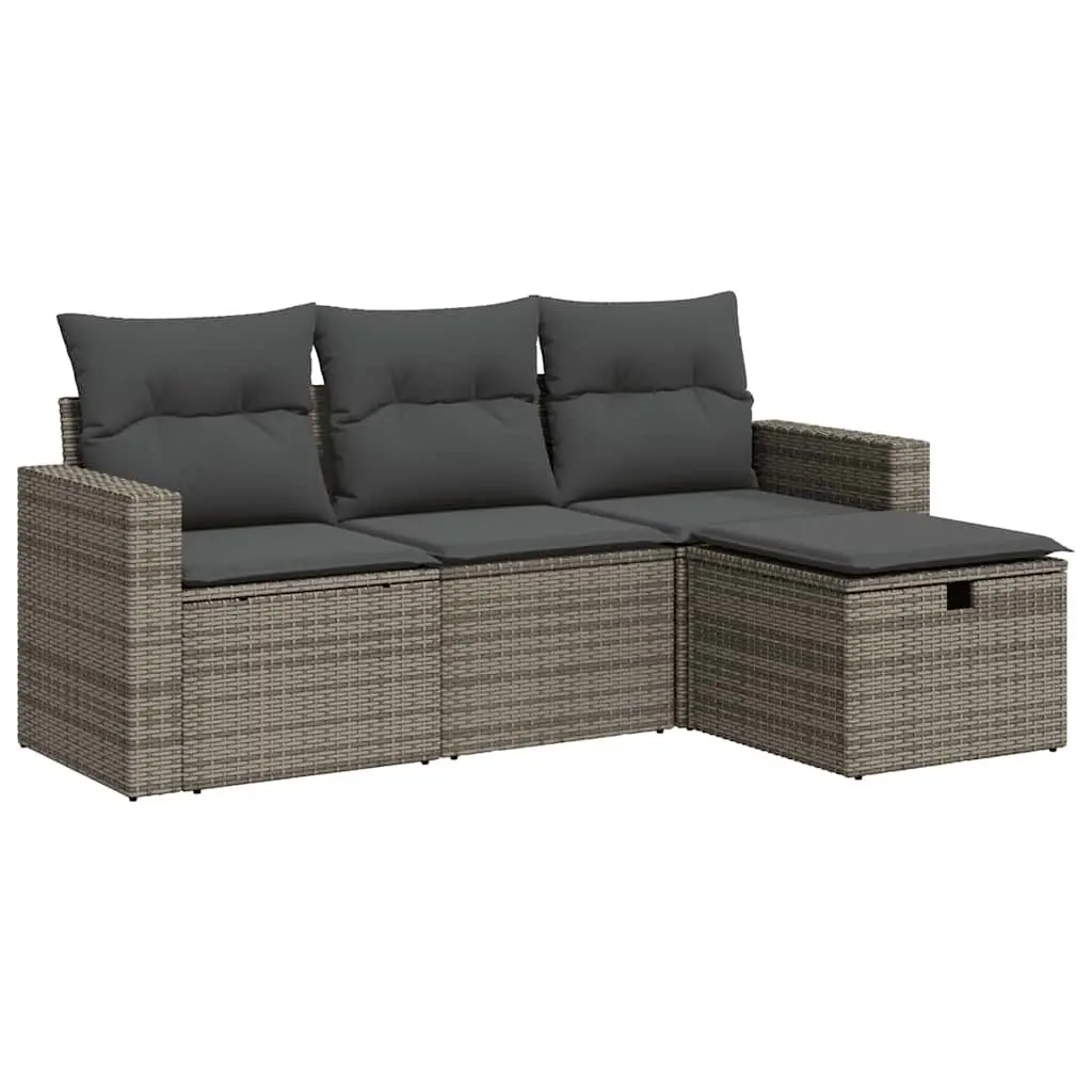 Garden Sofa Set 4 Piece Outdoor Furniture Modular Patio Lounge Grey Poly Rattan
