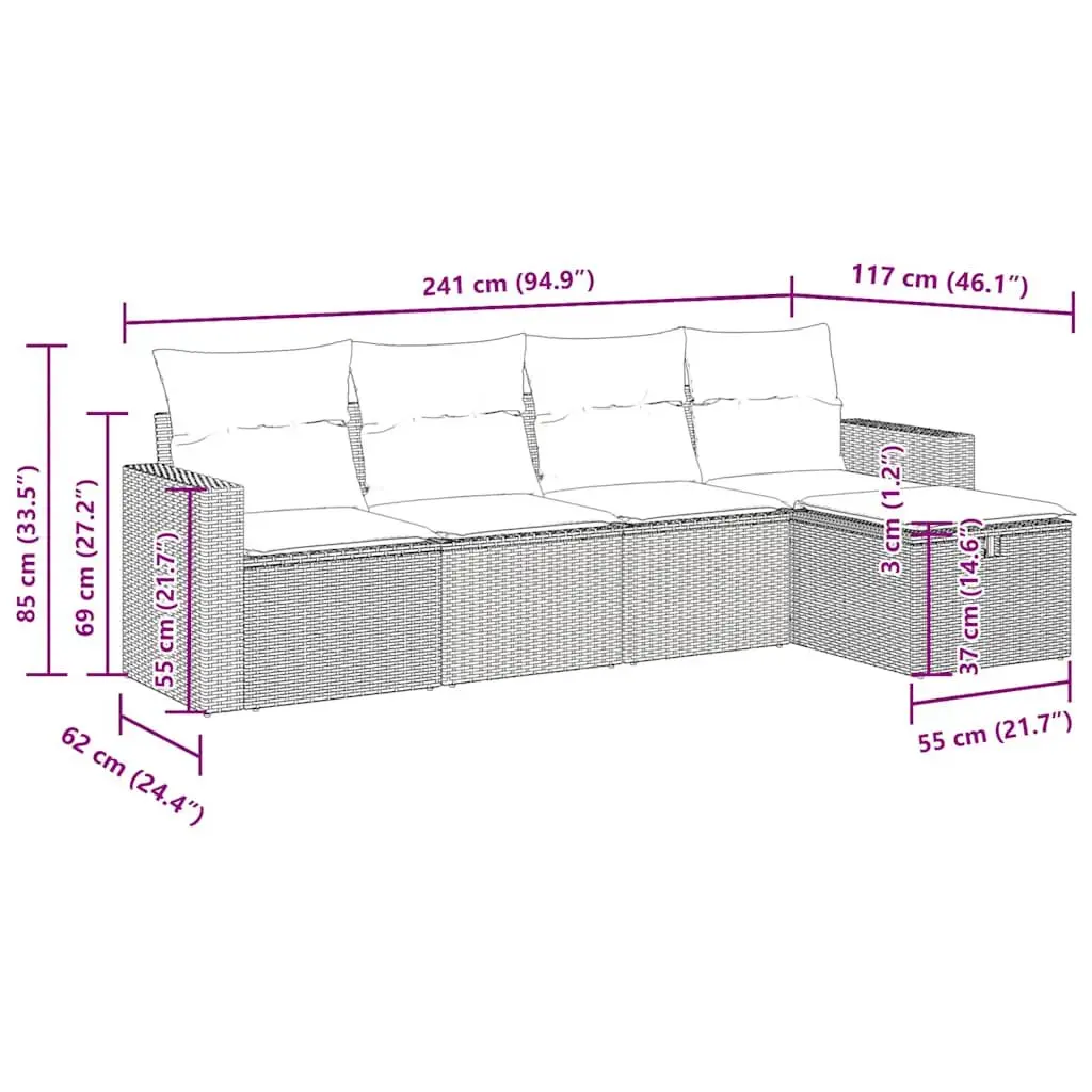 Garden Sofa Set 5 Piece Outdoor Furniture Patio Sectional with Cushions Storage