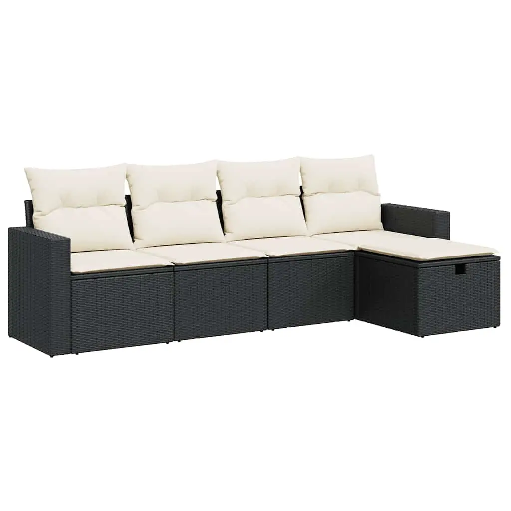 Garden Sofa Set 5 Piece Outdoor Furniture Black Poly Rattan Patio Lounge