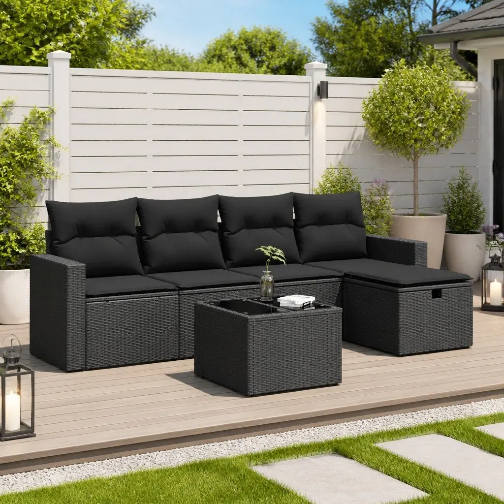 Garden Sofa Set Modular Outdoor Furniture 6 Piece Black Poly Rattan