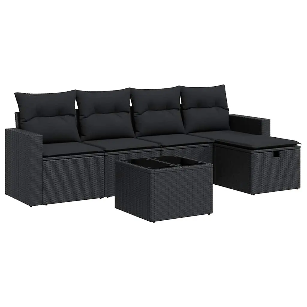 Garden Sofa Set Modular Outdoor Furniture 6 Piece Black Poly Rattan