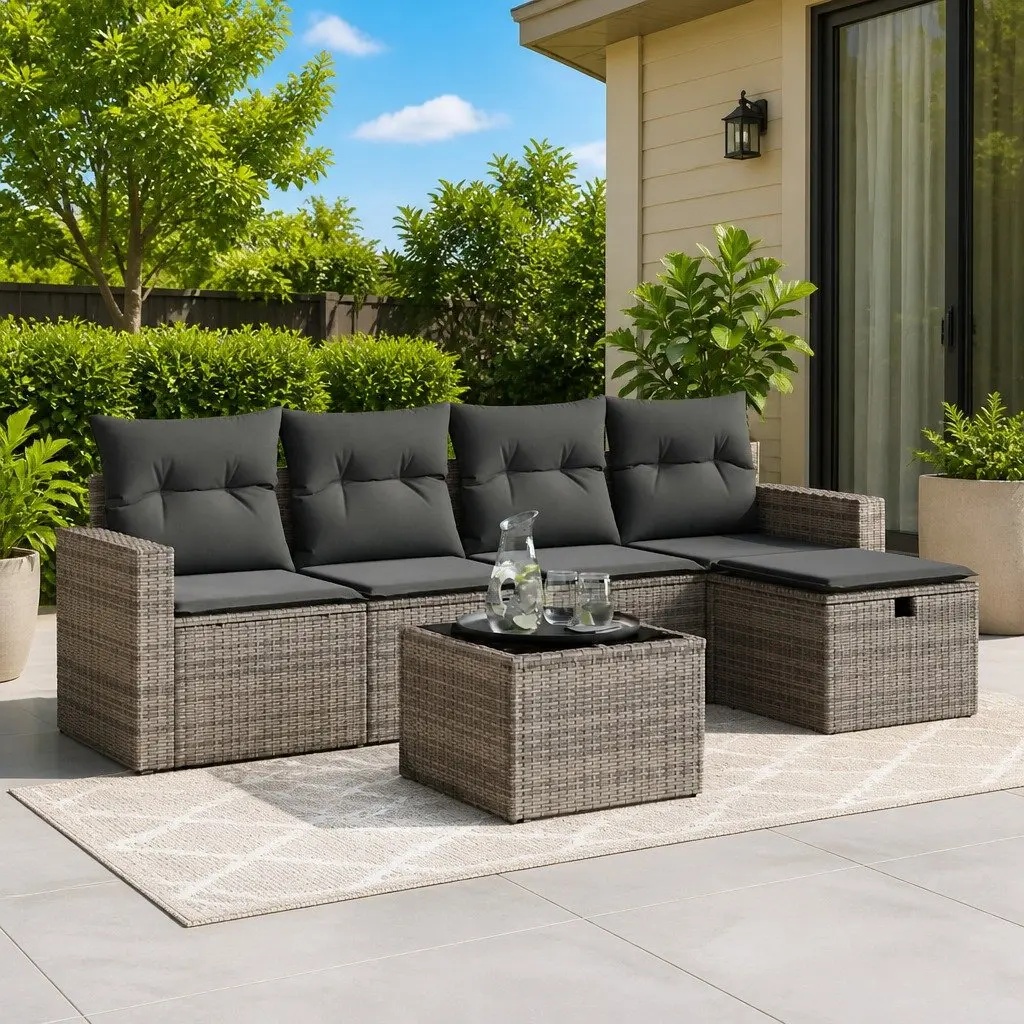 Garden Sofa Set Outdoor Furniture 6 Piece Modular Grey Poly Rattan Patio Lounge