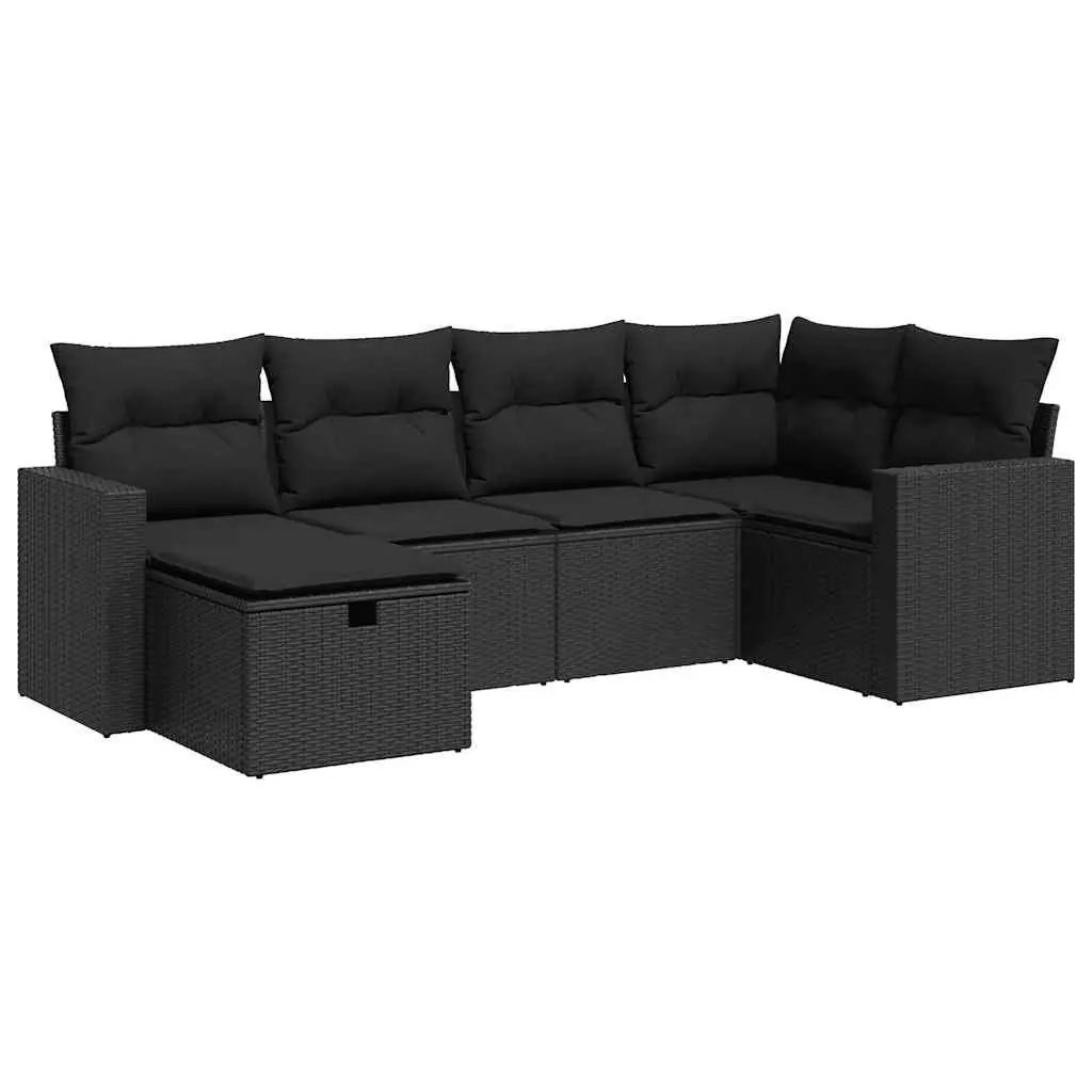 Garden Sofa Set 6 Piece Outdoor Furniture Black Poly Rattan Modular Patio Lounge