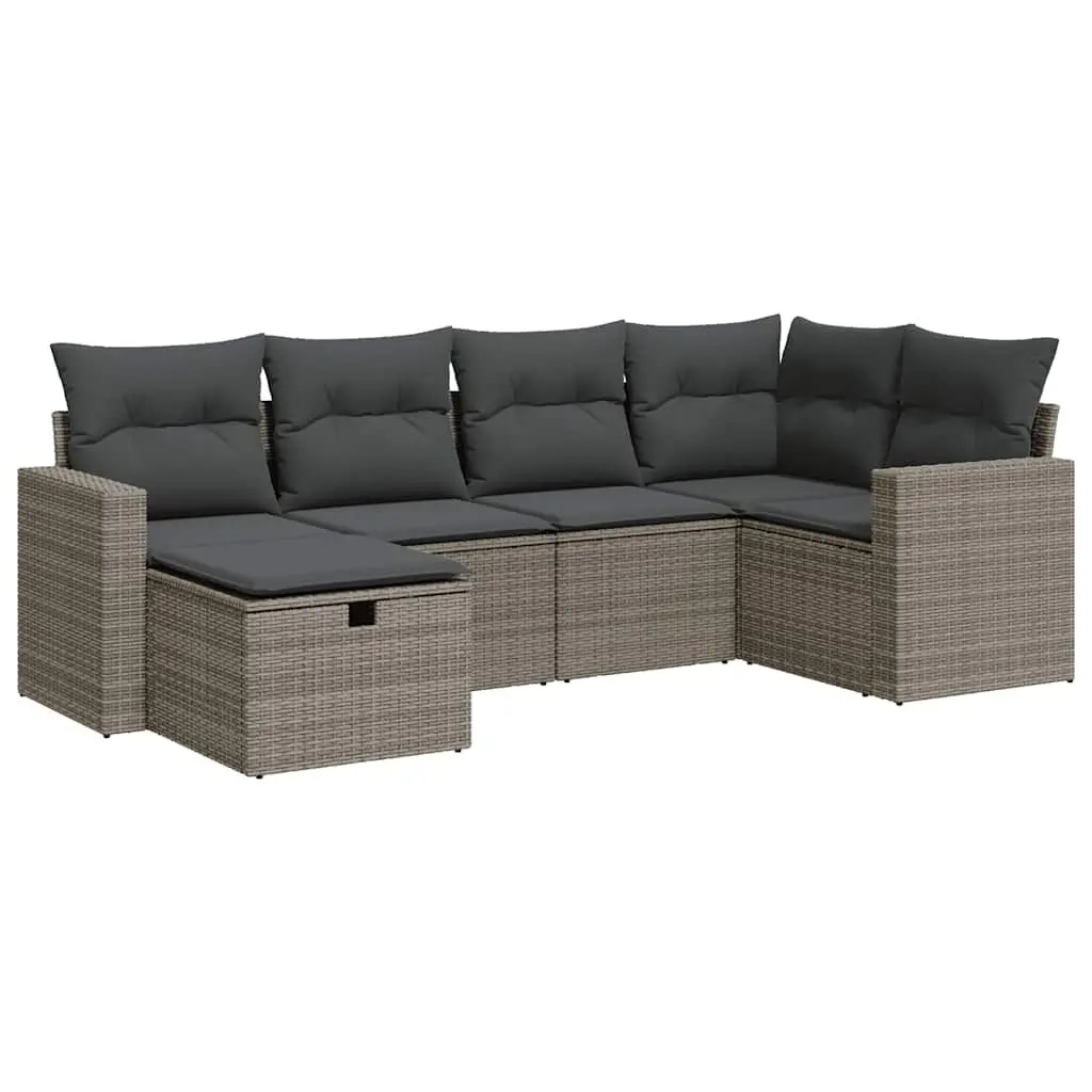 Garden Sofa Set 6 Piece Grey Poly Rattan Outdoor Furniture with Storage Cushions
