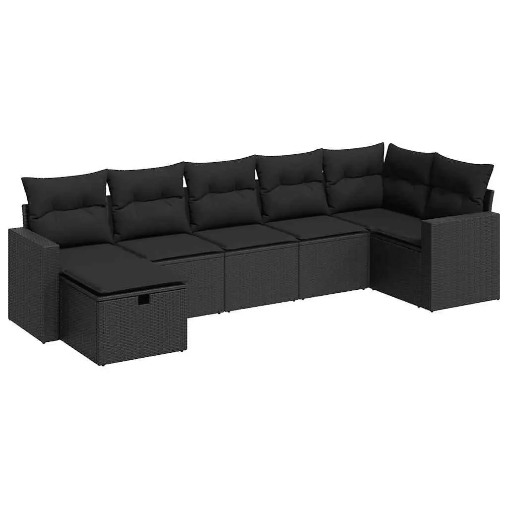7 Piece Outdoor Garden Sofa Set Patio Furniture with Cushions Storage Black