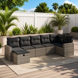 Comfortable 7 Piece Garden Sofa Set in Grey Rattan Design