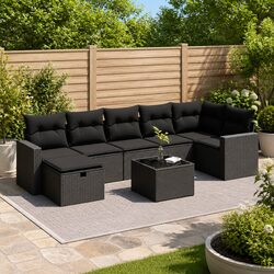 Garden Sofa Set 8 Piece Outdoor Furniture Patio Lounge with Cushions Black