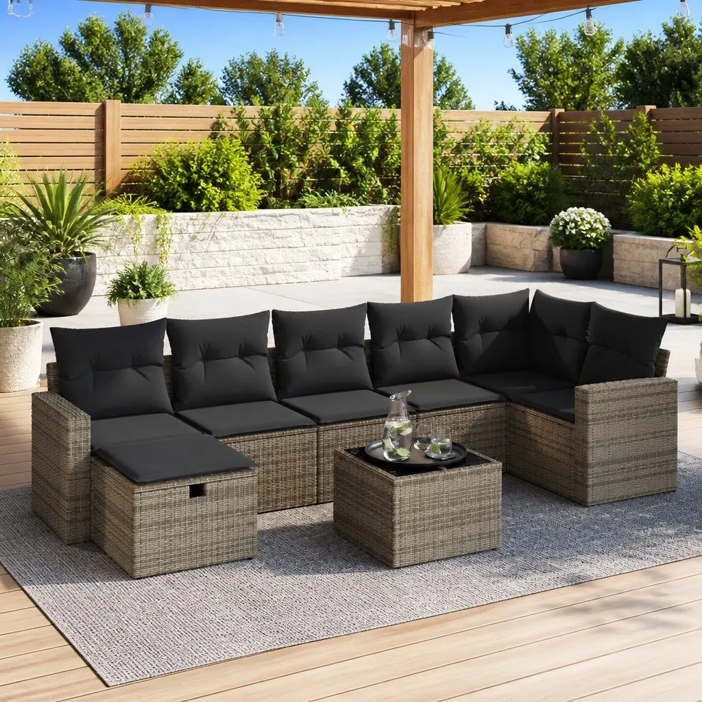 Garden Sofa Set 8 Piece Modular Outdoor Furniture Grey PE Rattan Patio Seating
