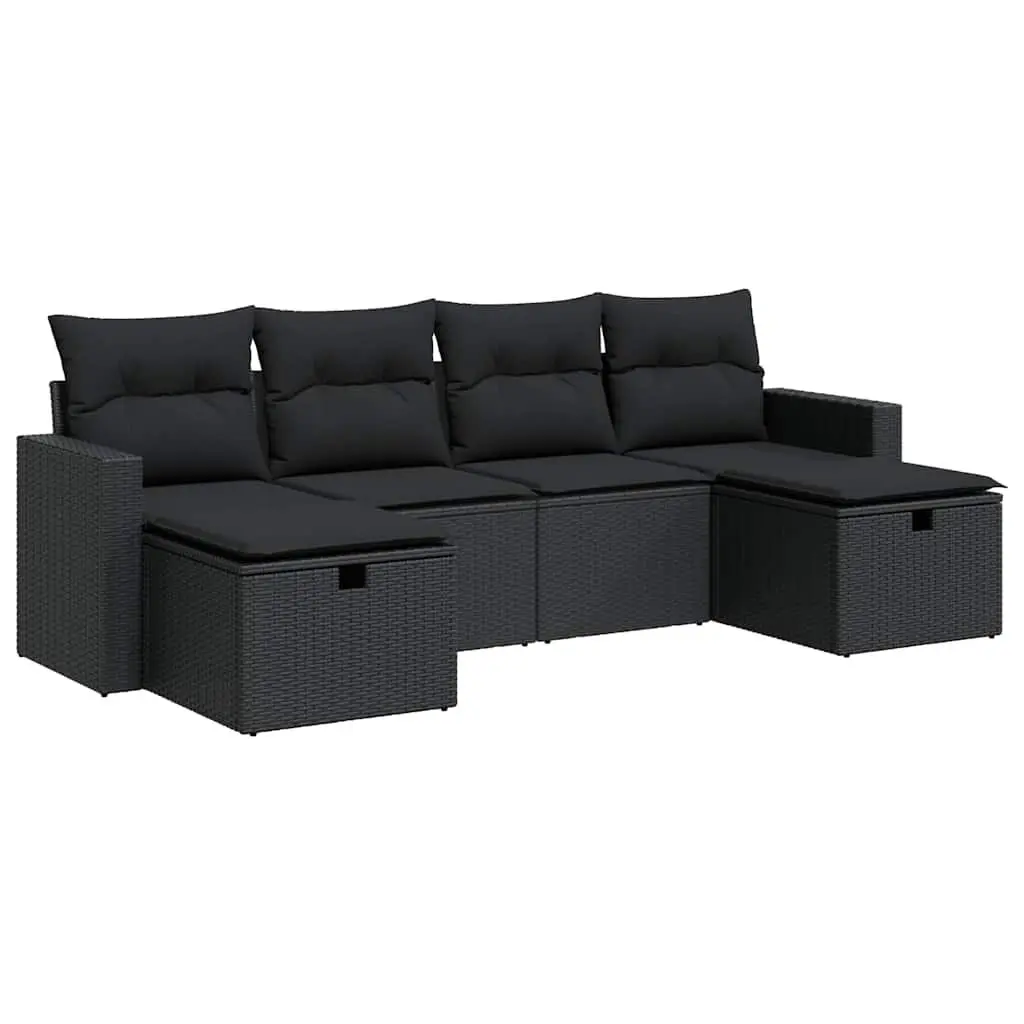 Garden Sofa Set 6 Piece Outdoor Furniture Black PE Rattan Patio Lounge