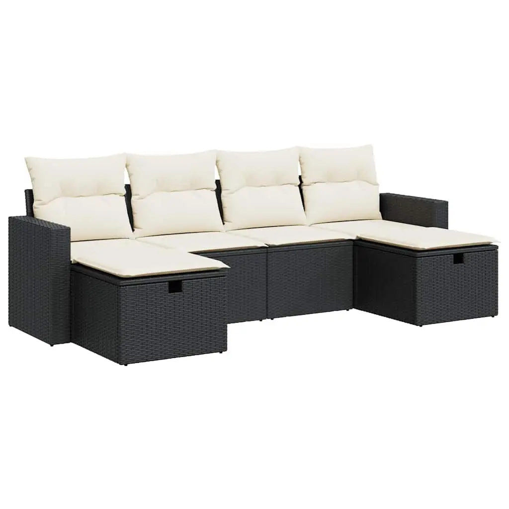 Outdoor Garden Sofa Set 6 Piece Black Poly Rattan Modular Patio Furniture