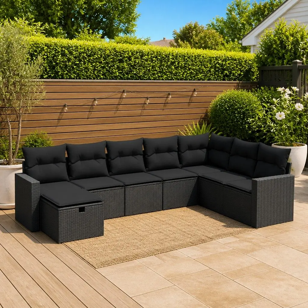 Garden Sofa Set 8 Piece Outdoor Furniture Patio Black Poly Rattan Modular Lounge