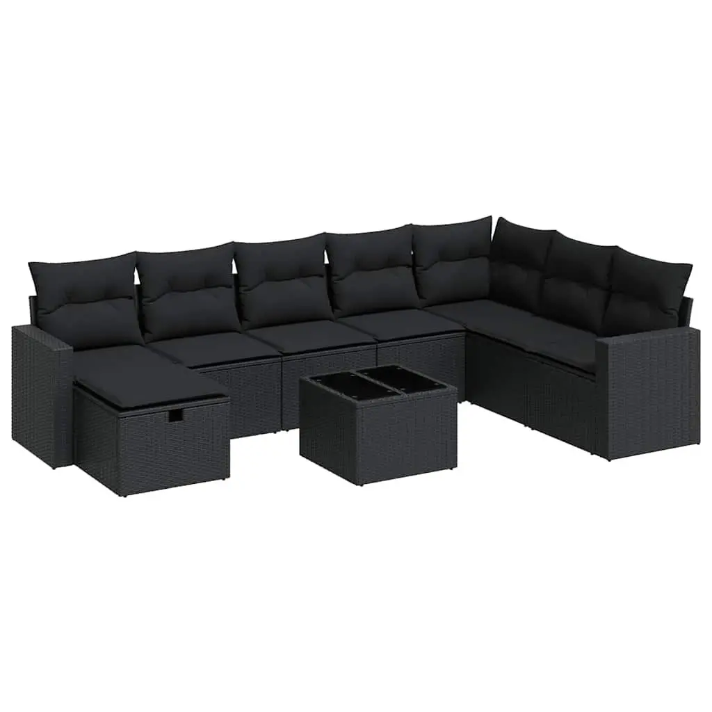 Garden Sofa Set 9 Piece Outdoor Furniture Patio Lounge Black Poly Rattan Modular