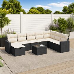 Garden Sofa Set 9 Piece Outdoor Furniture Black Poly Rattan Modular Patio Lounge