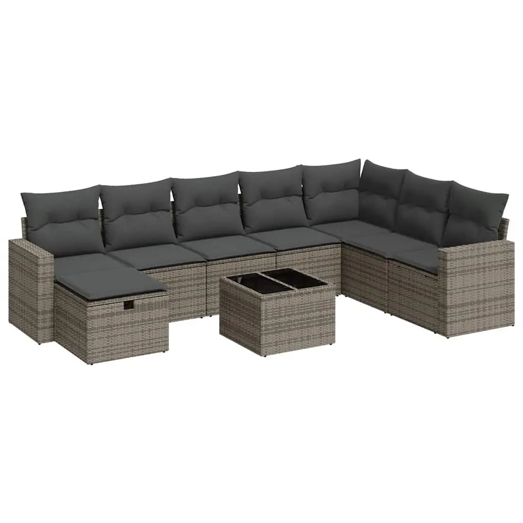 Garden Sofa Set 9 Piece Modular Outdoor Furniture Grey Poly Rattan
