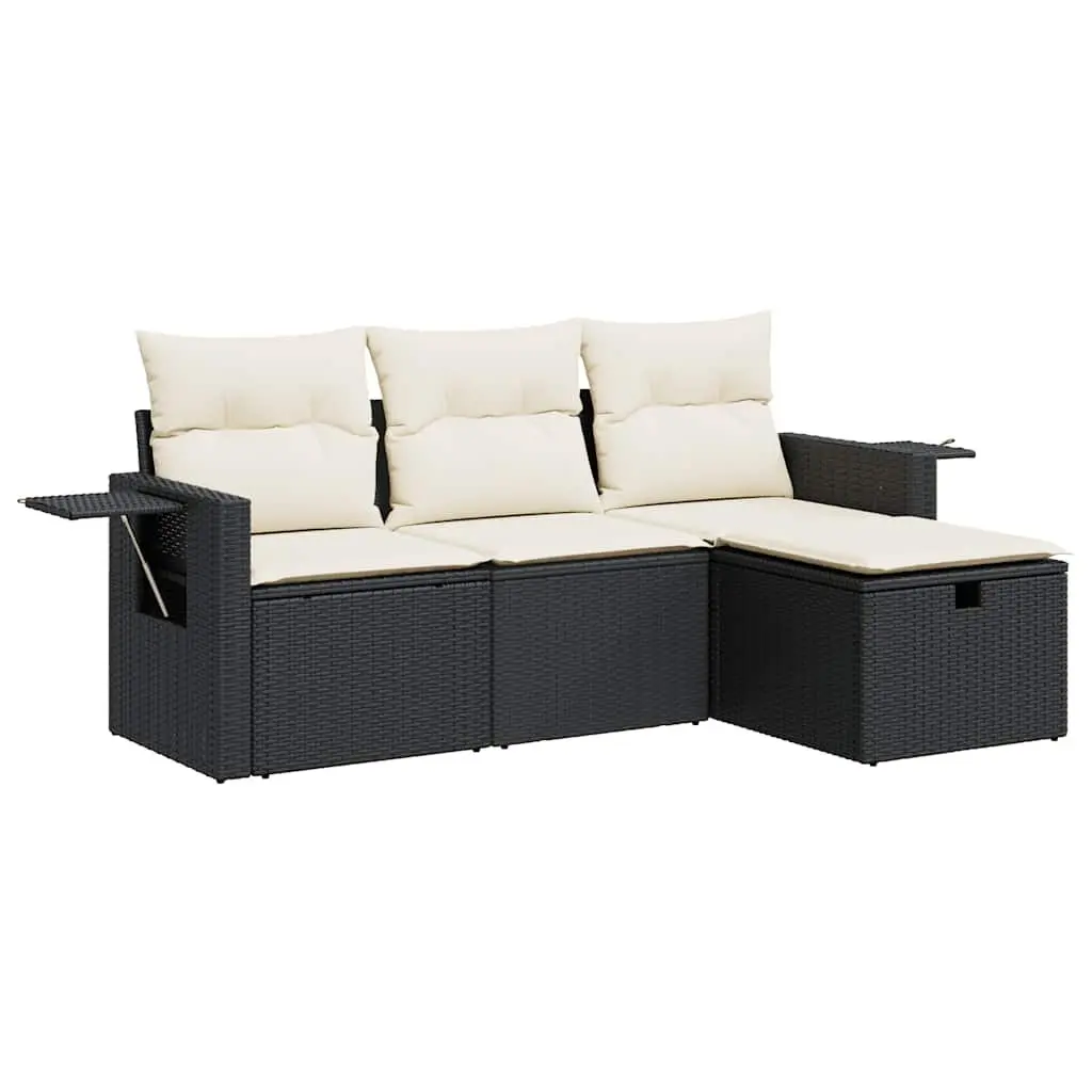 Garden Sofa Set Modular Outdoor Furniture 4 Piece Black PE Rattan Patio Lounge