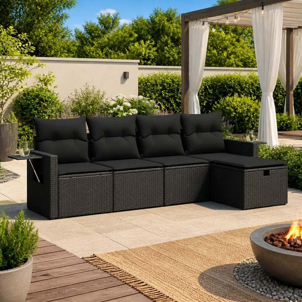 5 Piece Garden Sofa Set with Storage and Cushions
