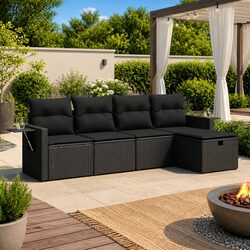 Quality 5 Piece Garden Sofa Set with Storage and Cushions