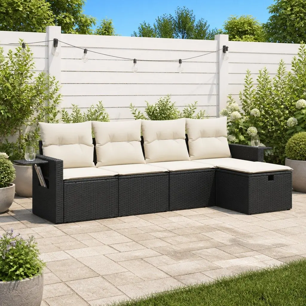 Garden Sofa Set 5 Piece Outdoor Furniture Black PE Rattan Modular Patio