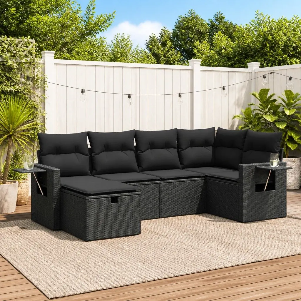 Garden Sofa Set Outdoor Furniture 6 Piece Modular Black Poly Rattan
