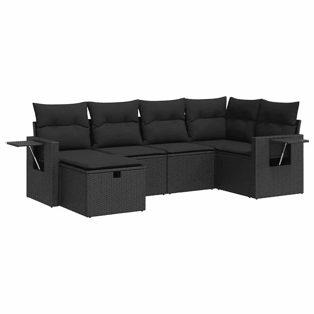 Garden Sofa Set Outdoor Furniture 6 Piece Modular Black Poly Rattan