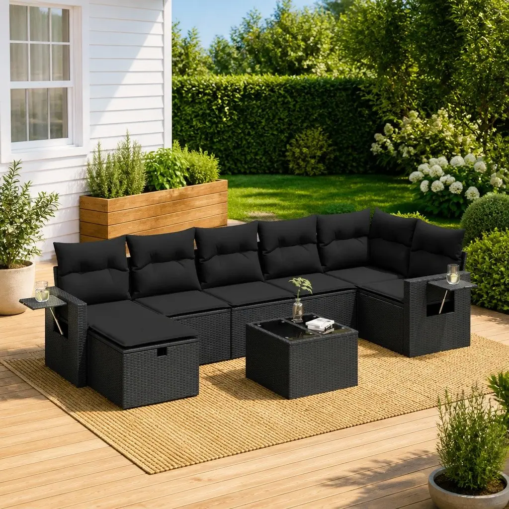 Garden Sofa Set 8 Piece Outdoor Furniture Modular PE Rattan Black
