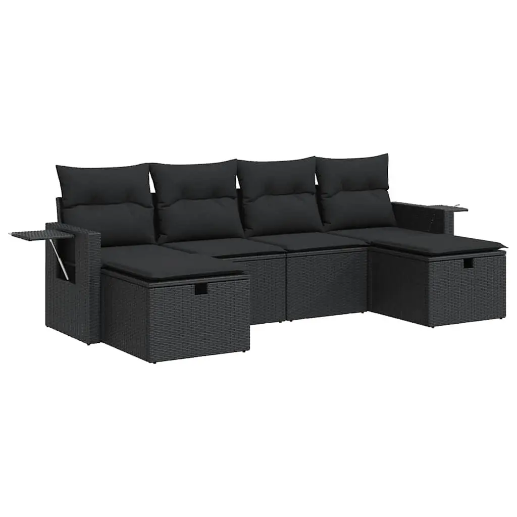 Garden Sofa Set Modular Outdoor Furniture 6 Piece Poly Rattan Black Patio Lounge