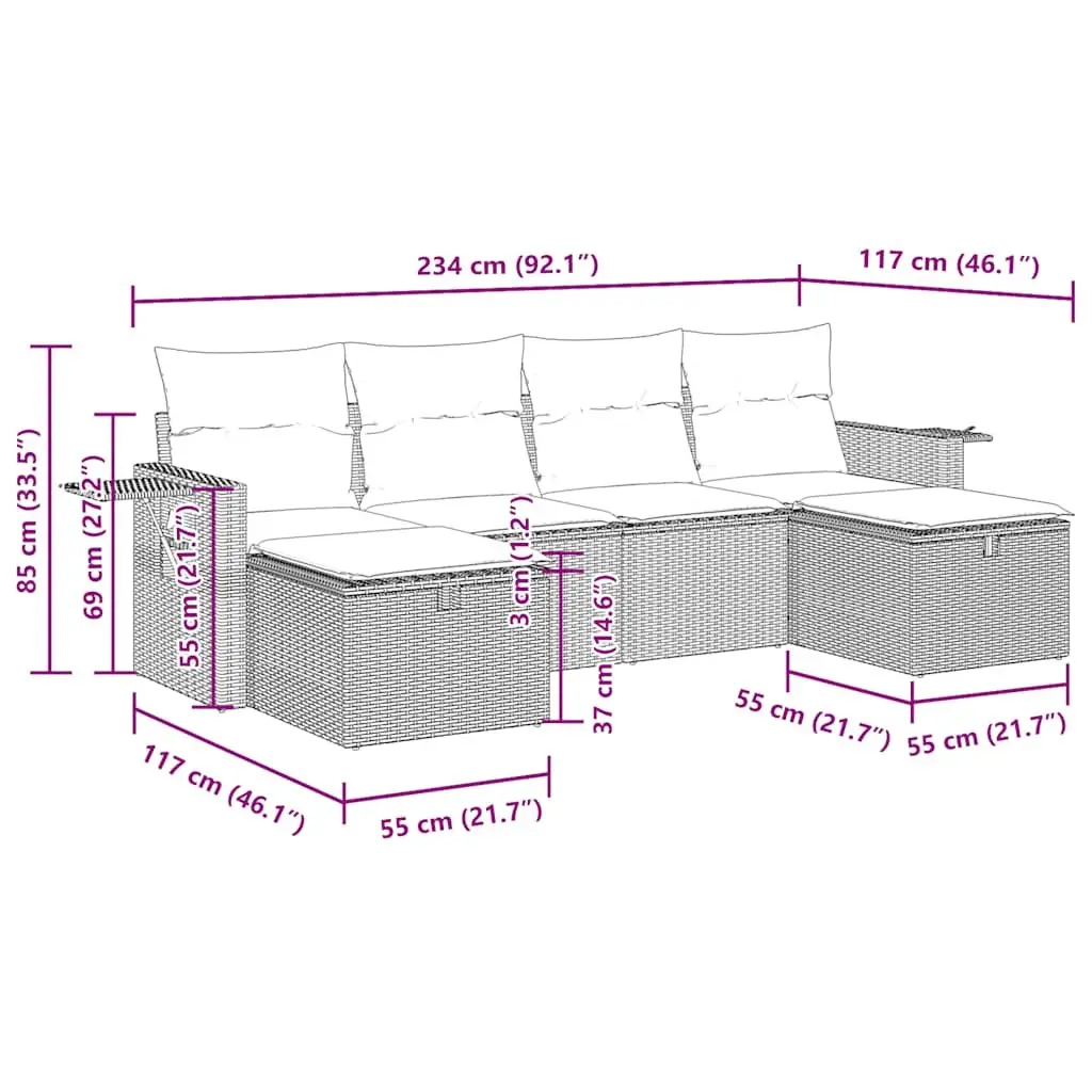 Garden Sofa Set Modular Outdoor Furniture 6 Piece Poly Rattan Black Patio Lounge